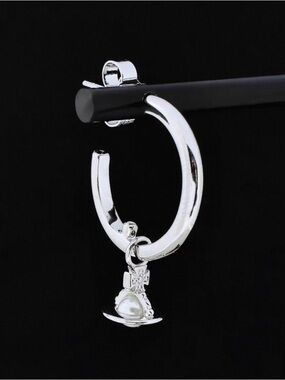 Vivienne Westwood Silver Hoop Earring with Pearl Orb Charm